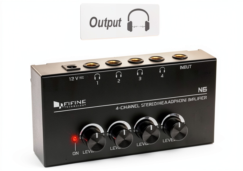 FIFINE N6 headphone amplifier on a studio desk