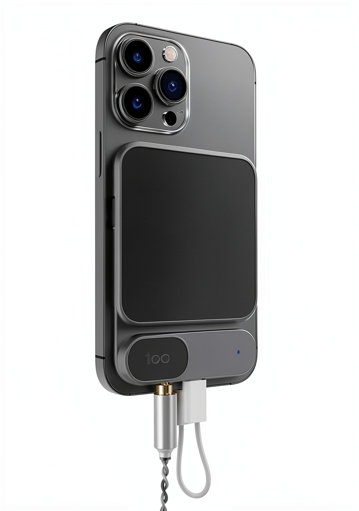 Khadas Tea amplifier attached to a smartphone
