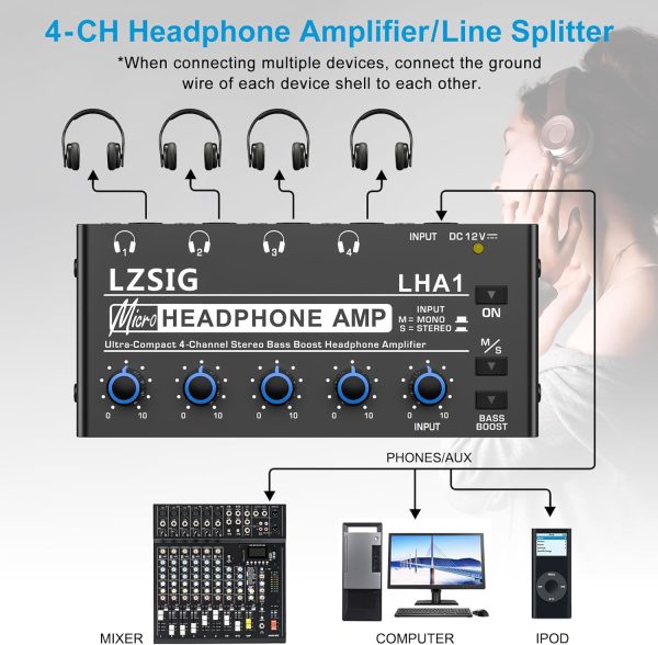 Xisier 4-Channel Headphone Amplifier for Studio-2