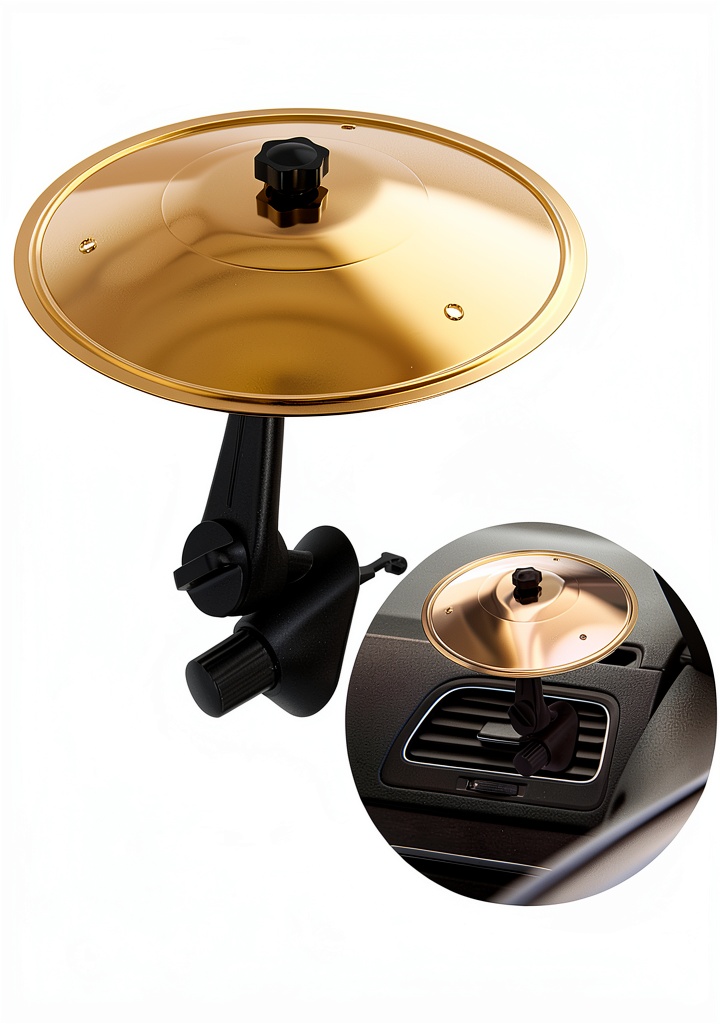 TOPCAPAK Gold Mini Metal Car Cymbal on a car air vent