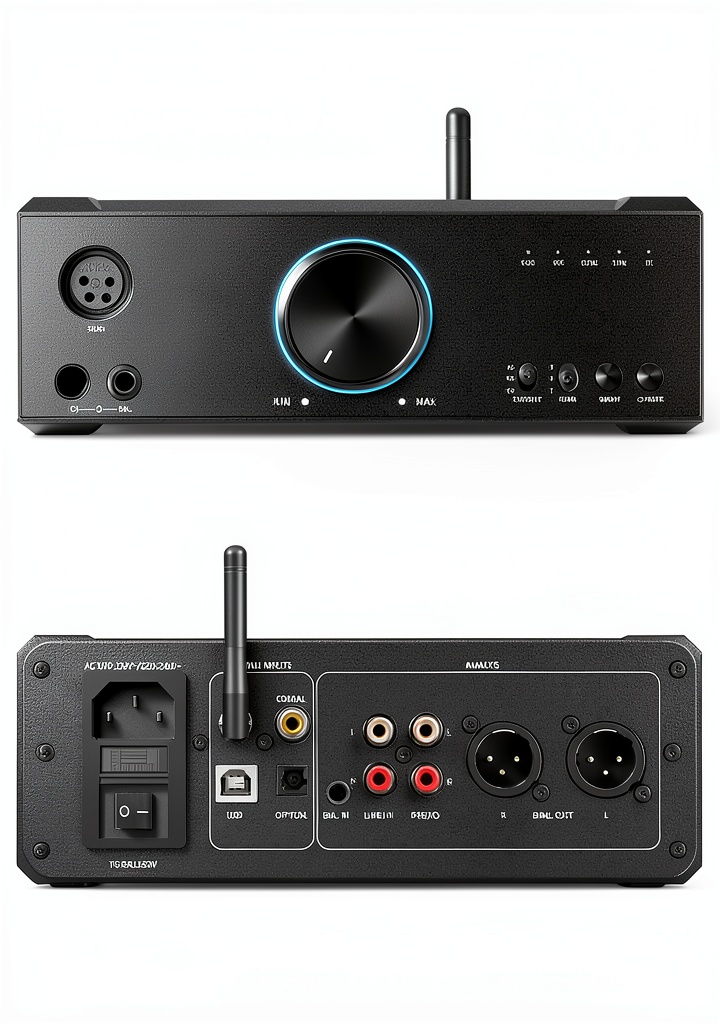 FiiO K9 front view on a wooden desk